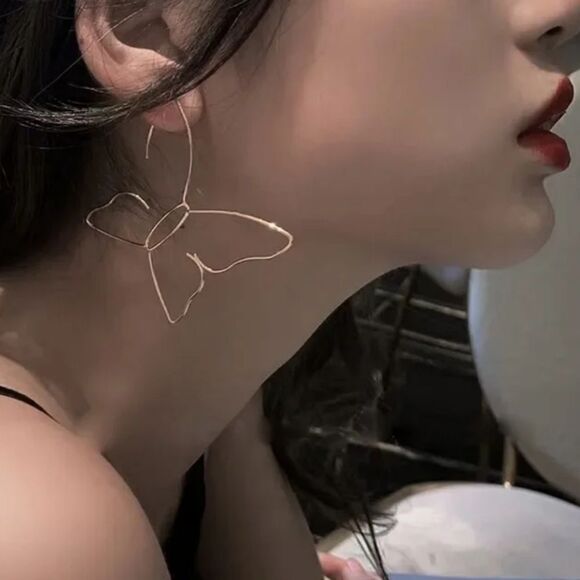 Minimalist Gold Butterfly Wire Earrings - Picture 3 of 3